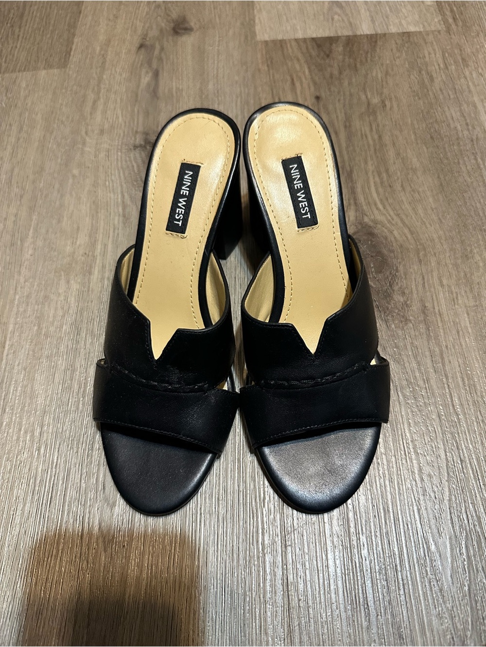 Nine West Black Open-Toe Slip-On Block Heel Mules
